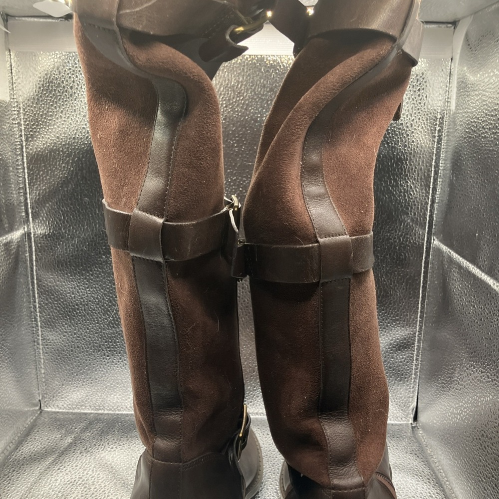 Cole Haan Woman's 7 Brown Leather/Suede Side Zip Boots - Picture 6 of 14